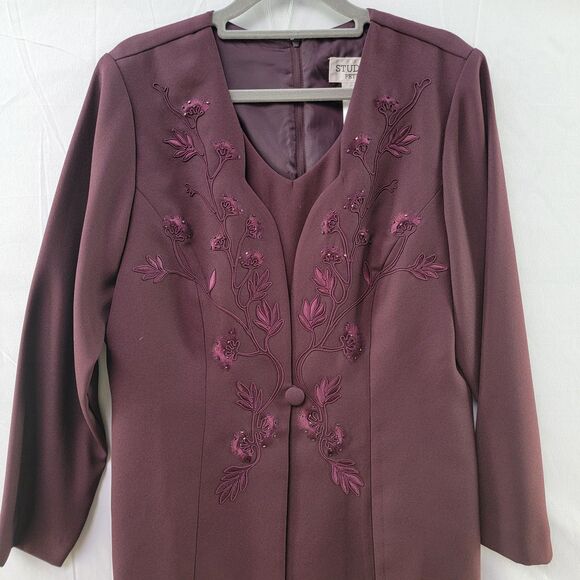 Studio 1 Petite 2 Piece Set Outfit Burgundy Dress and Jacket Formal Size 10P - Picture 6 of 8